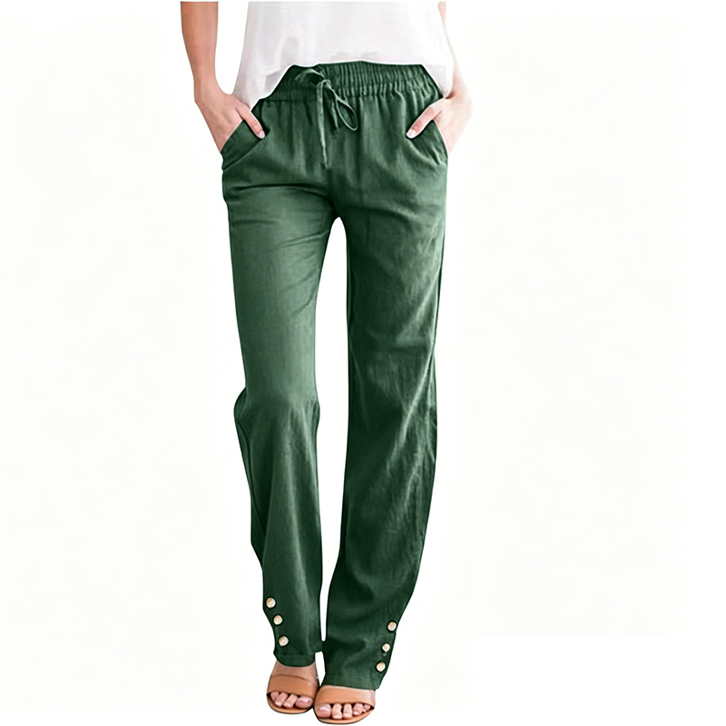 Women's Cotton Linen Loose Drawstring Wide Leg Pants