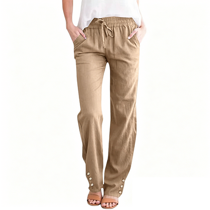 Women's Cotton Linen Loose Drawstring Wide Leg Pants