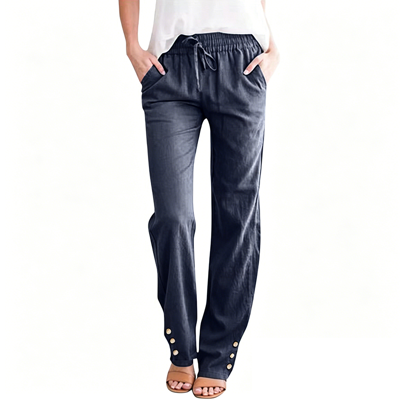 Women's Cotton Linen Loose Drawstring Wide Leg Pants