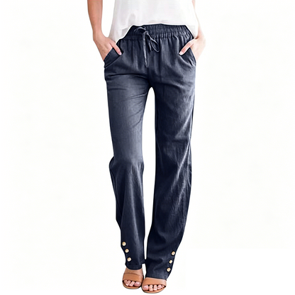 Women's Cotton Linen Loose Drawstring Wide Leg Pants