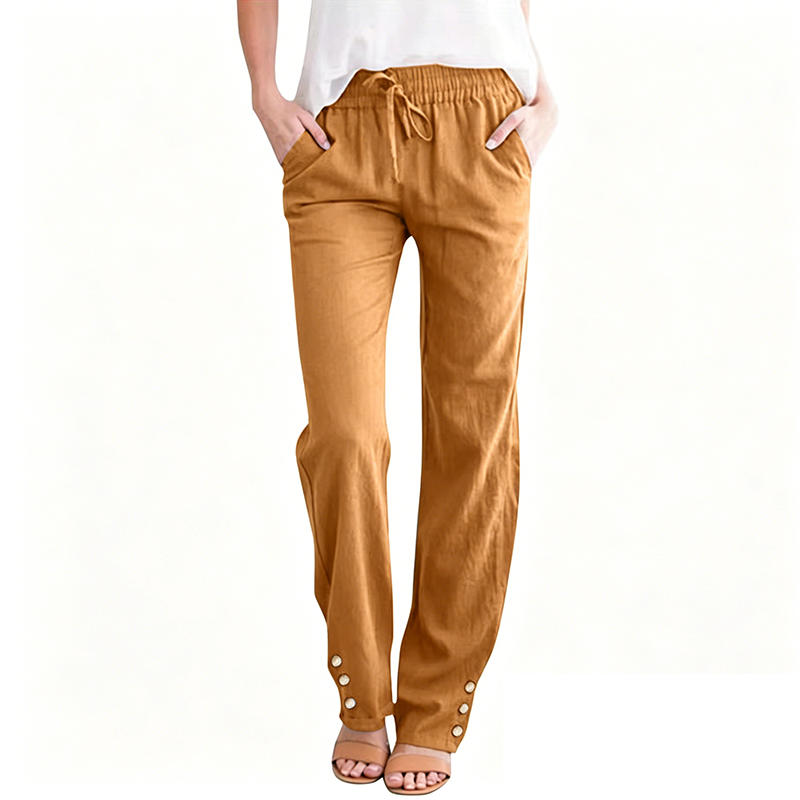 Women's Cotton Linen Loose Drawstring Wide Leg Pants
