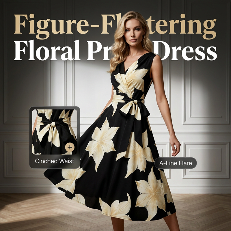 📢 Mi-saison : −50 % – ne ratez pas cette offre ! ⏰Robe sans manches à imprimé floral pour femme👗