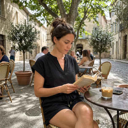 Ensemble haut décontracté à col en V et short pour femme