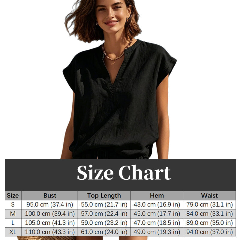 Ensemble haut décontracté à col en V et short pour femme