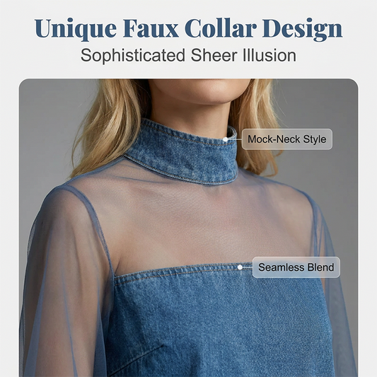 👗Jupe en jean à manches lanternes et faux col – un look féminin avec son faux col, ses manches larges et sa coupe en jean flatteuse