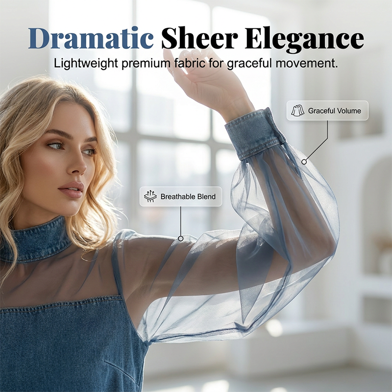 👗Jupe en jean à manches lanternes et faux col – un look féminin avec son faux col, ses manches larges et sa coupe en jean flatteuse