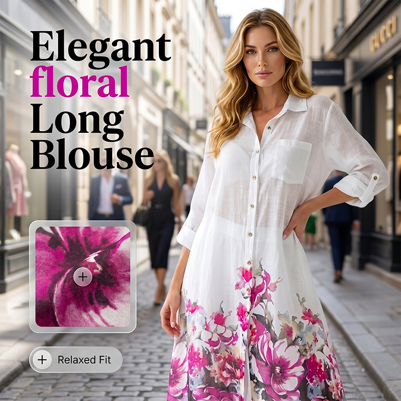 👗🌸Ensemble deux pièces composé d'une longue chemise imprimée pour femme et d'un pantalon large
