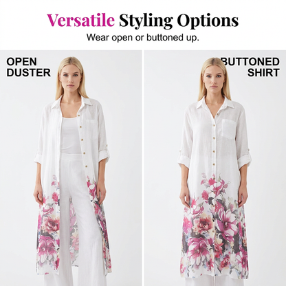👗🌸Ensemble deux pièces composé d'une longue chemise imprimée pour femme et d'un pantalon large