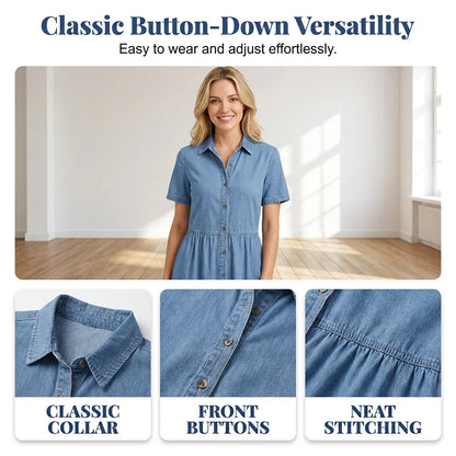 🔥 Robe-chemise en jean pour femme, élégante et décontractée, avec poches, douce et extensible 👕