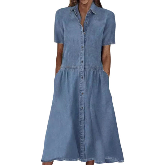 🔥 Robe-chemise en jean pour femme, élégante et décontractée, avec poches, douce et extensible 👕