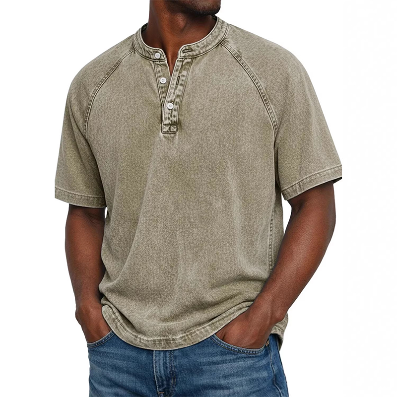 Chemise décontractée à manches courtes et col mao pour homme