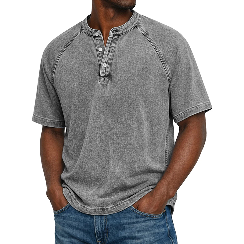 Chemise décontractée à manches courtes et col mao pour homme