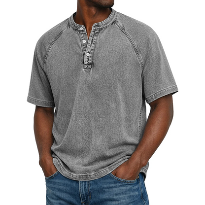 Chemise décontractée à manches courtes et col mao pour homme