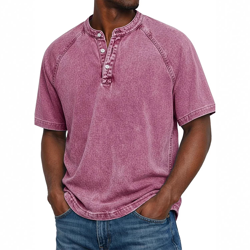 Chemise décontractée à manches courtes et col mao pour homme