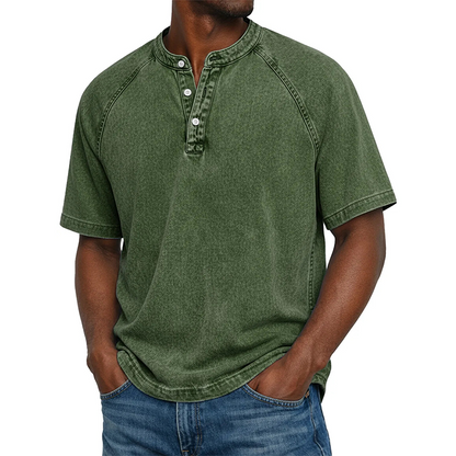 Chemise décontractée à manches courtes et col mao pour homme