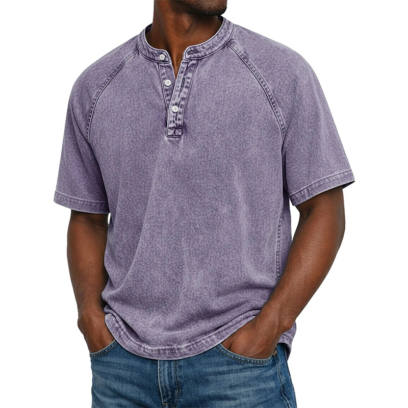Chemise décontractée à manches courtes et col mao pour homme