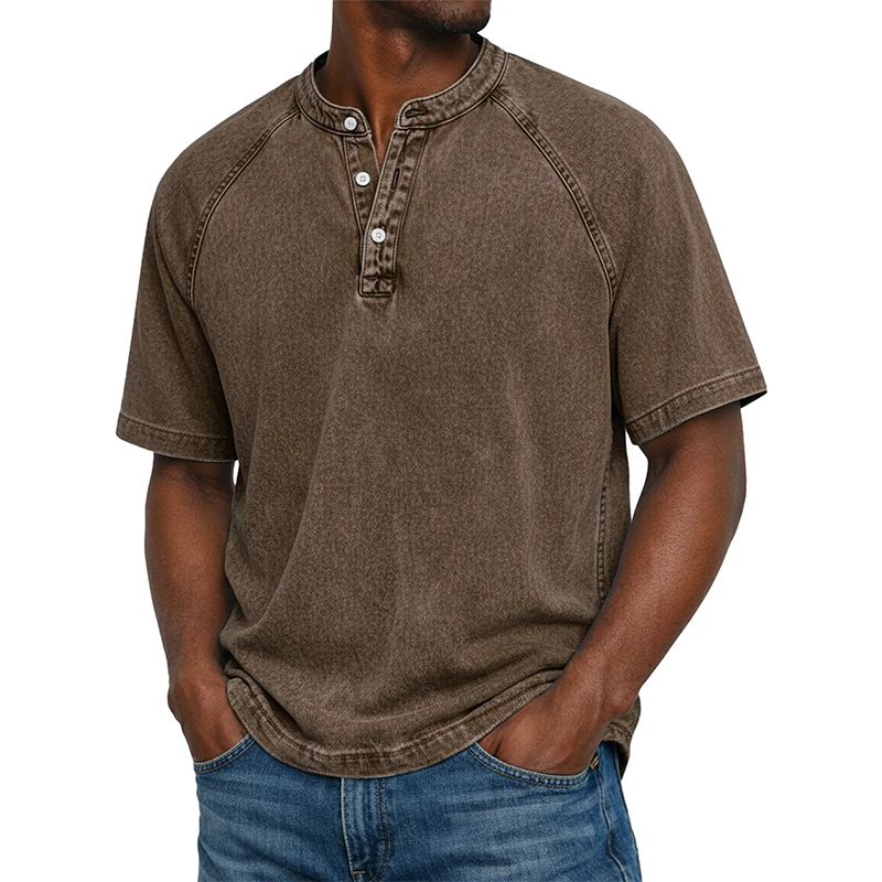 Chemise décontractée à manches courtes et col mao pour homme
