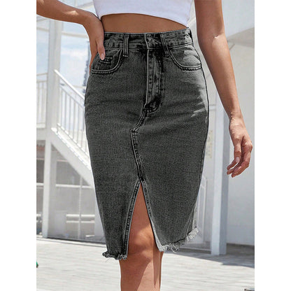 📊 Déjà plus de 100.000 vendus ! Jupe en jean taille haute pour femme avec fente sur le devant
