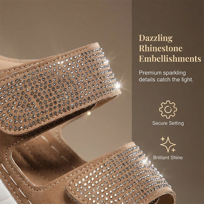 👡 Réapprovisionnement – dépêchez-vous ! Sandales pour femmes à talons compensés ornées de strass scintillants