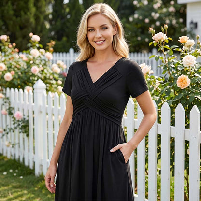 Robe plissée croisée à col en V pour femme