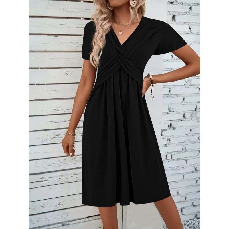 Robe plissée croisée à col en V pour femme