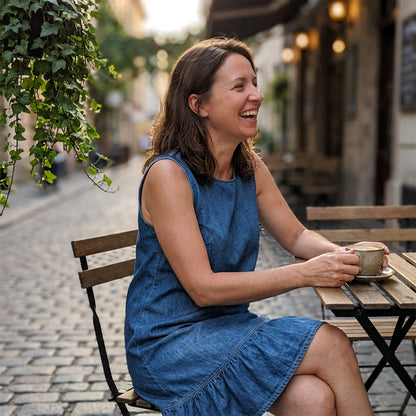 👗🌸  Robe sans manches en denim à ourlet à volants pour femme