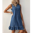 👗🌸  Robe sans manches en denim à ourlet à volants pour femme