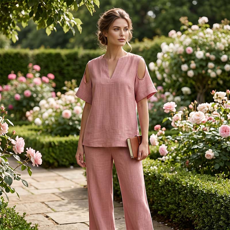 🔥Nouveautés et offres spéciales - Ensemble tunique et pantalon coupe décontractée, couleur unie