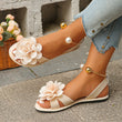 Sandales plates fleurs femme, bride métallique cheville, chaussures d'été