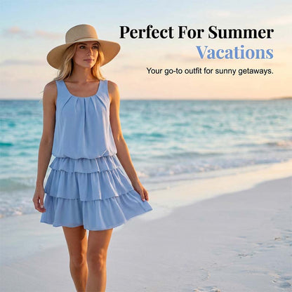 👗🌸Robe d'été à volants superposés et encolure en U pour femme