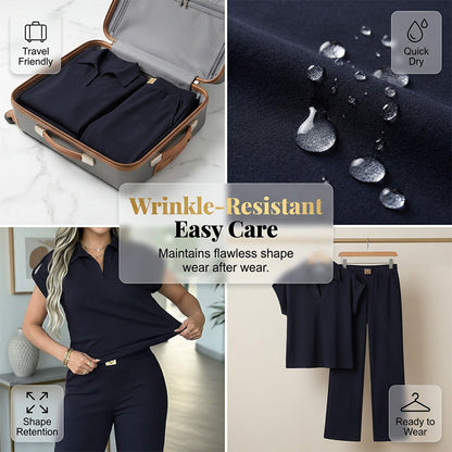 🔥👚 PROMO FLASH 50% ! Ensemble 2 Pièces Femme Décontracté – Haut + Pantalon Large, 2 Couleurs, Tailles S-5XL, Idéal Bureau & Voyage 🌸