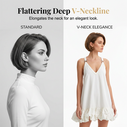 👗 Élégante robe d'été à col en V ✨ Robe de villégiature légère avec ourlet bouffant et bretelles réglables