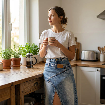 ❌ Encore aujourd'hui au prix promo – demain plein tarif ! Damen Denim-Maxirock mit mehrlagiger Taille