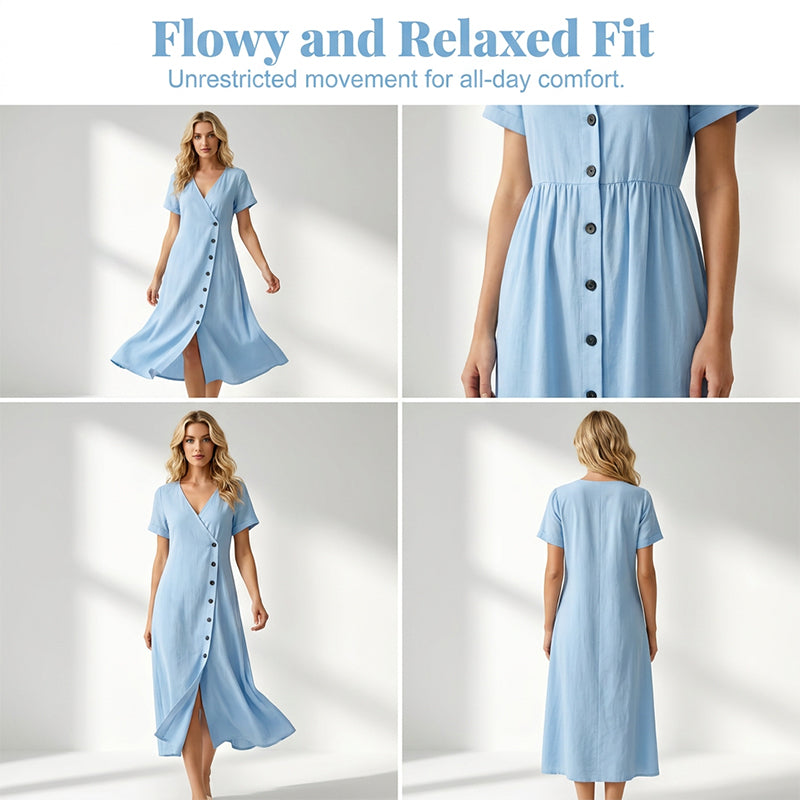 Robe midi boutonnée en tissu mélangé pour femme