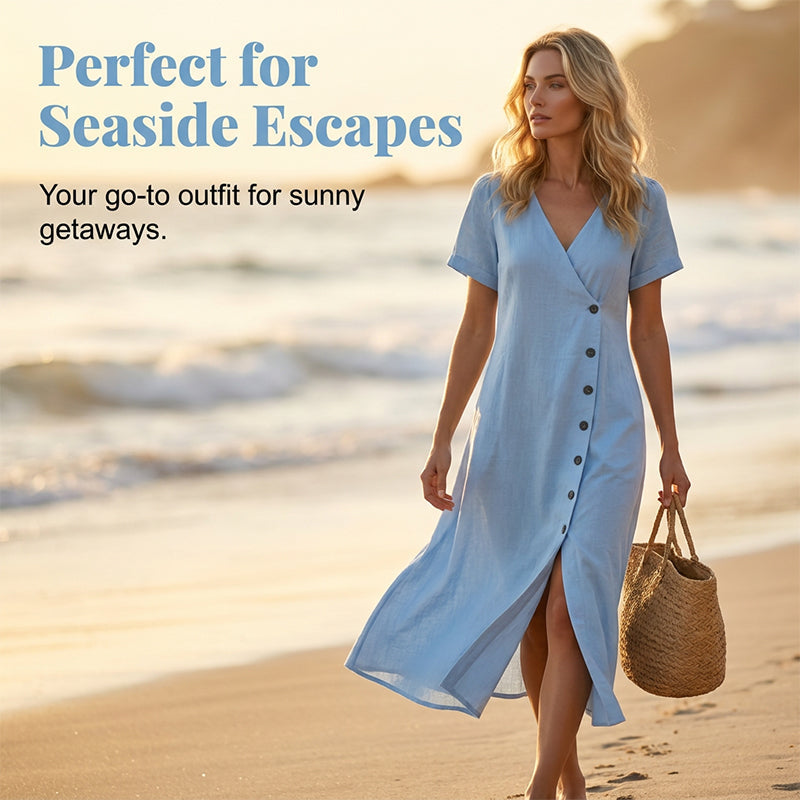 Robe midi boutonnée en tissu mélangé pour femme