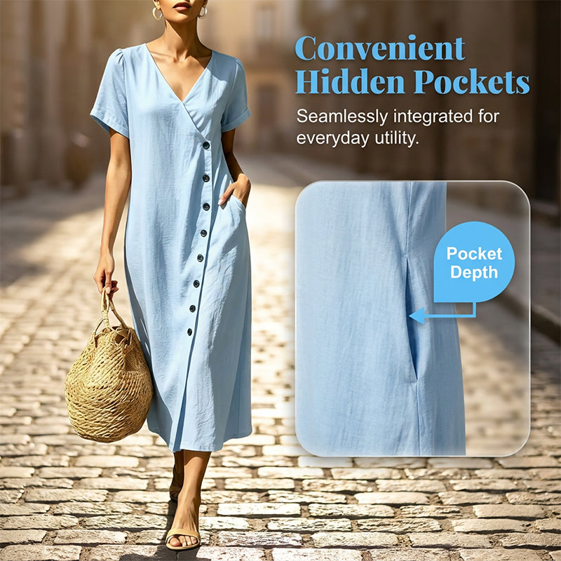 Robe midi boutonnée en tissu mélangé pour femme