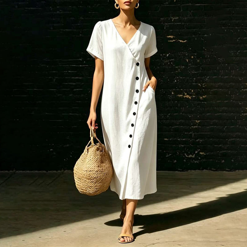 Robe midi boutonnée en tissu mélangé pour femme