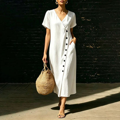 Robe midi boutonnée en tissu mélangé pour femme