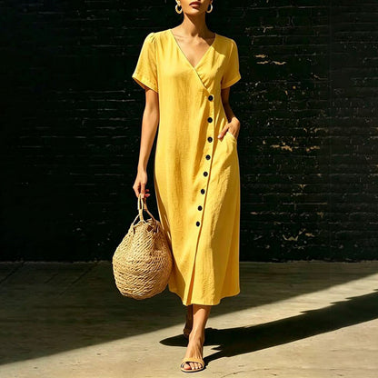 Robe midi boutonnée en tissu mélangé pour femme