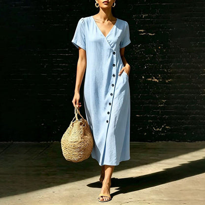 Robe midi boutonnée en tissu mélangé pour femme