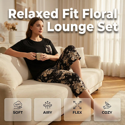 Ensemble haut décontracté à col rond et pantalon capri pour femme