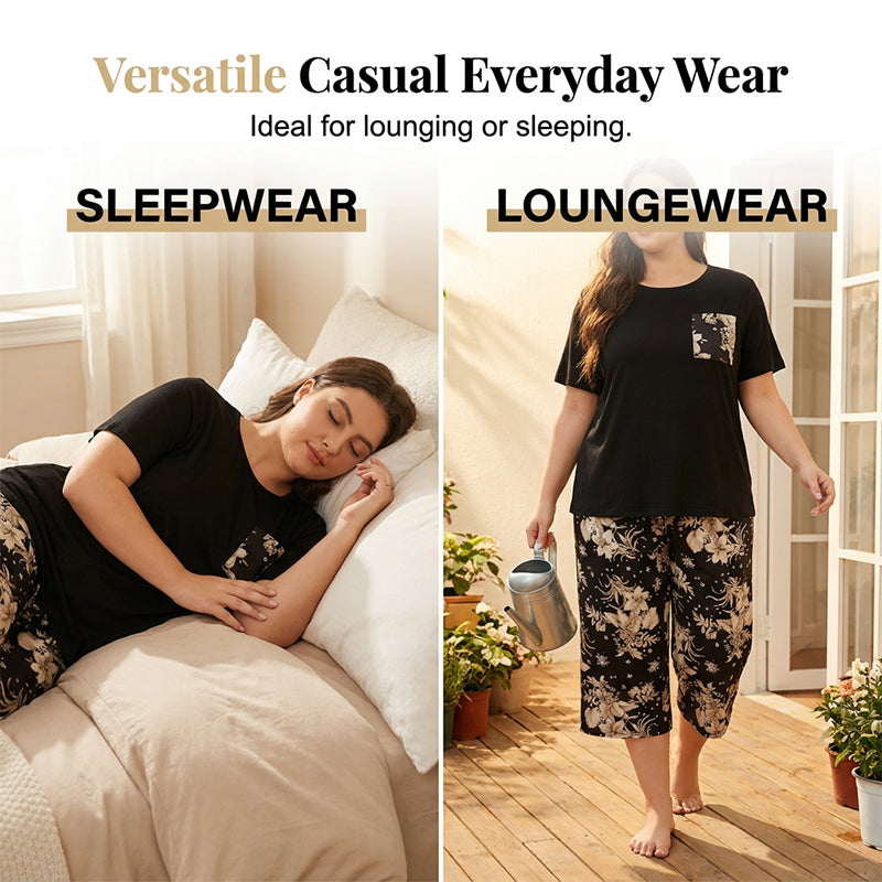 Ensemble haut décontracté à col rond et pantalon capri pour femme
