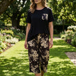 Ensemble haut décontracté à col rond et pantalon capri pour femme