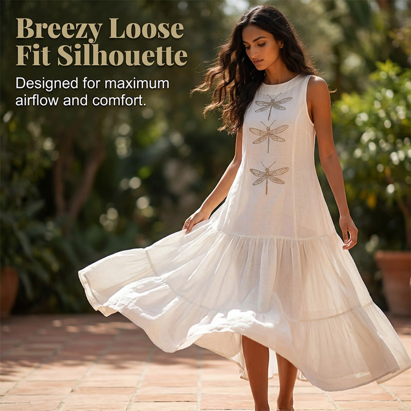 Robe ample sans manches à imprimé libellule pour femme