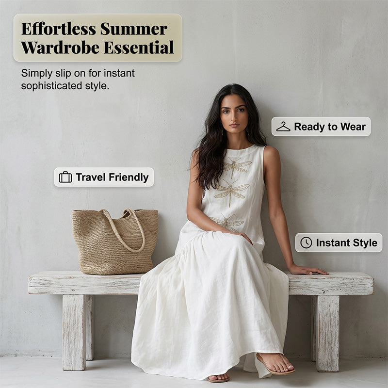 Robe ample sans manches à imprimé libellule pour femme