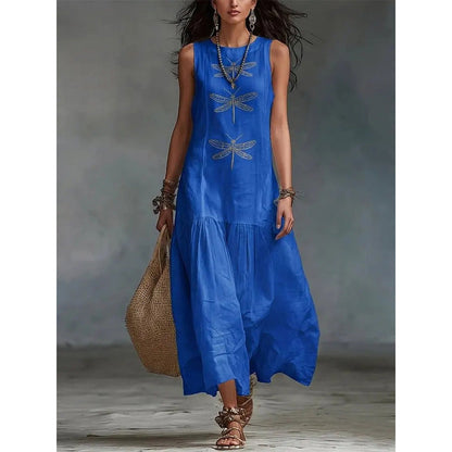 Robe ample sans manches à imprimé libellule pour femme