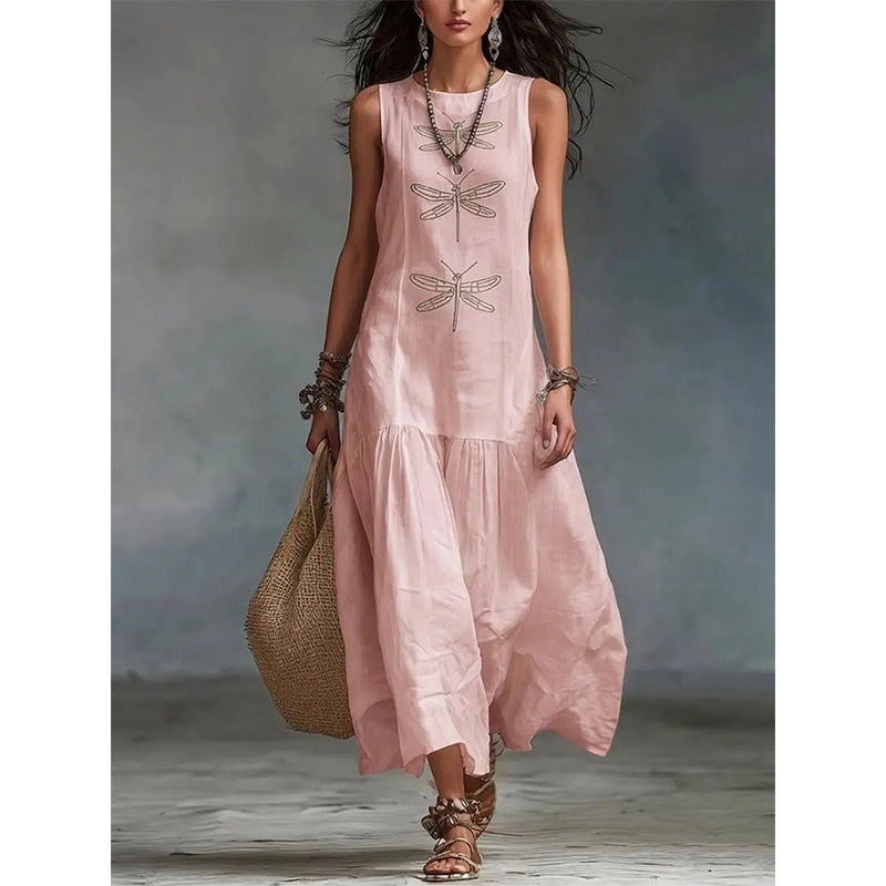 Robe ample sans manches à imprimé libellule pour femme