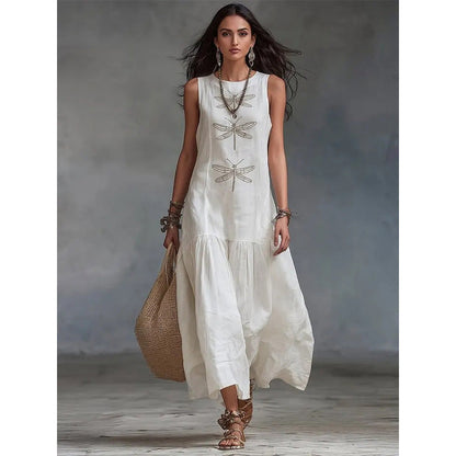 Robe ample sans manches à imprimé libellule pour femme