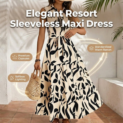 👗Sleeveless, collared, belted long dress, soft and comfortable