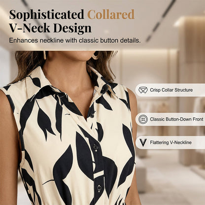 👗Sleeveless, collared, belted long dress, soft and comfortable